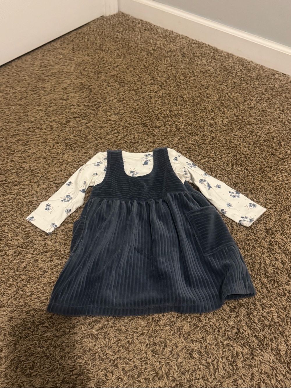 Carter's Navy Corduroy Pinafore Dress with White Floral Top